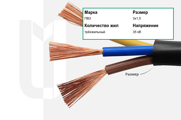 Силовой кабель ПВ3 3х1,5 мм