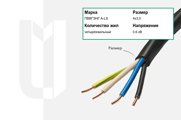 Силовой кабель ПВВГЭНГ А-LS 4х3,0 мм